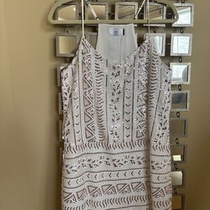 Dolce Vita Cream and Silver Geometric Backless Dress